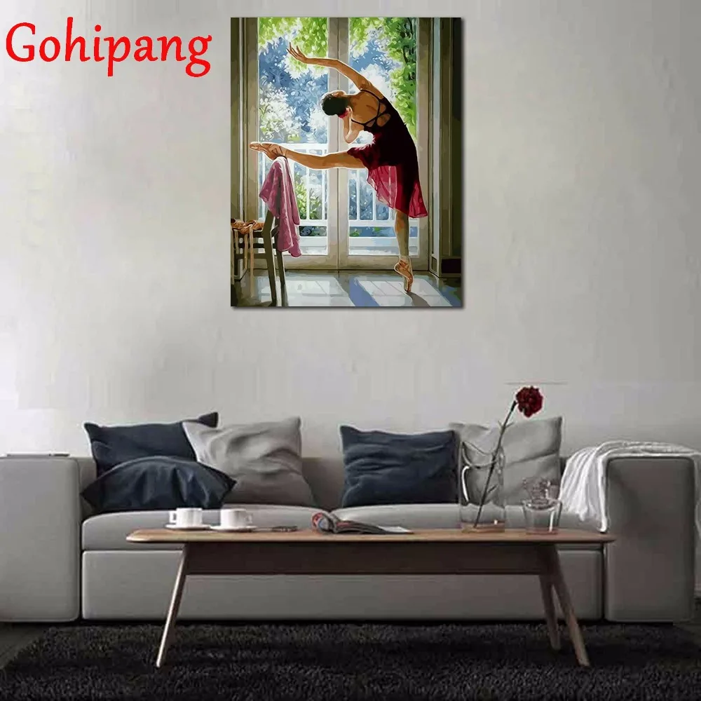 Framed pictures painting by numbers Dancing Girl Beasuty hand painted canvas drawing diy oil ballet 16x20in | Дом и сад