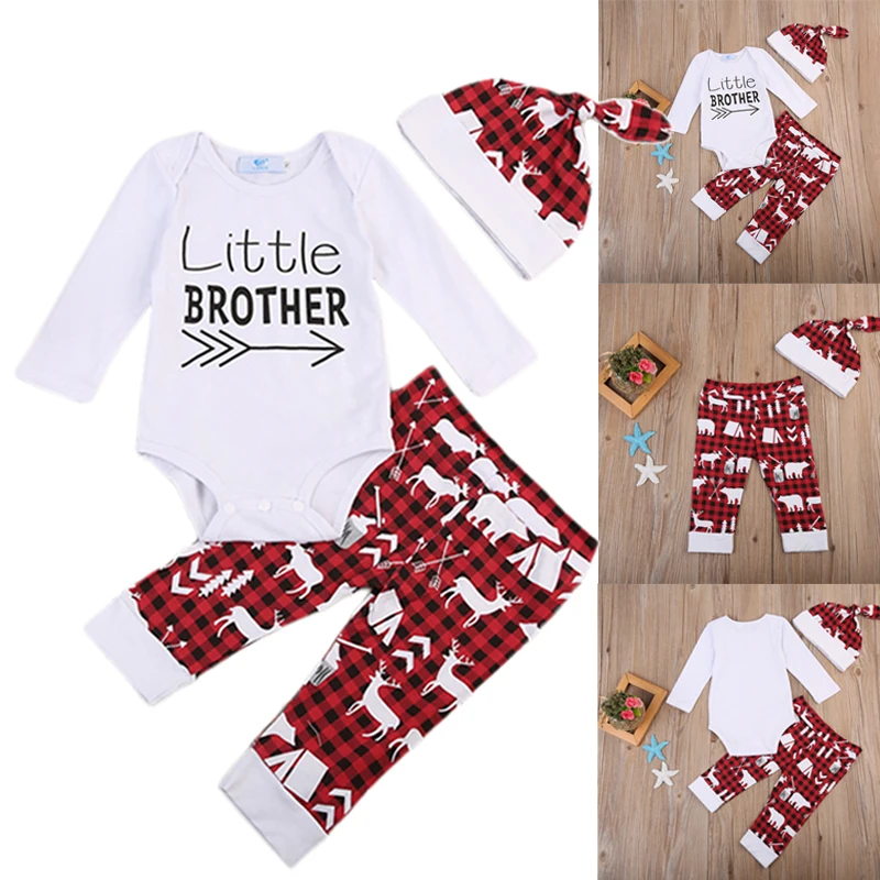 Ясельного и дошкольного возраста «Little Brother» и принтом наряды для маленьких мальчиков одежда с длинными рукавами детский комбинезон штаны шапка, комплект одежды из 3 предметов с принтом «олень», одежда
