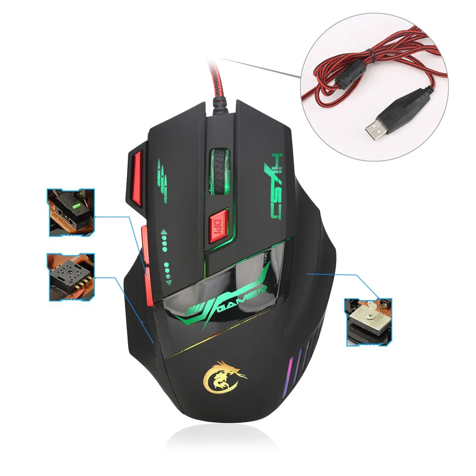 Проводная оптическая игровая мышь H100 Dragon 7D с регулируемой яркой подсветкой до