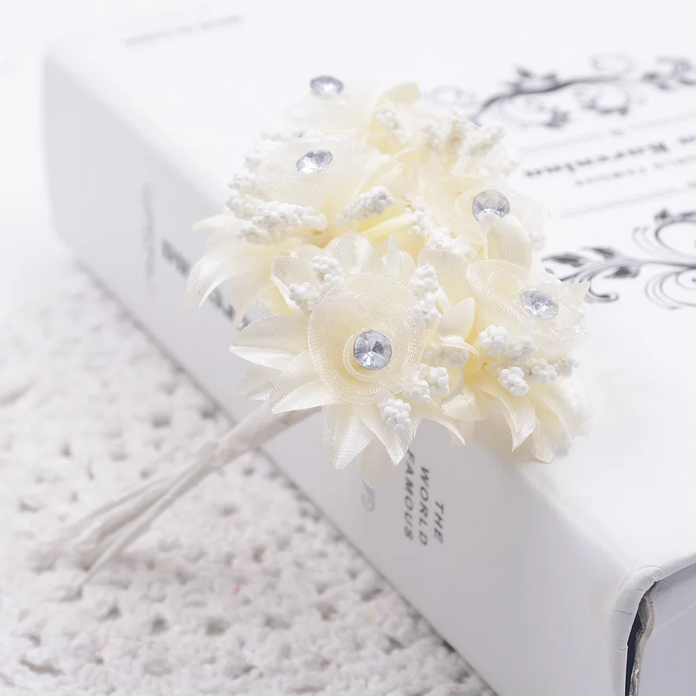 Milk white 6 шт., искусственные цветы, розы, марля, алмаз, свадебная обувь, головной убор, сделай сам, украшение для дома, искусственные цветы для невесты, wreath collage - Цвет: Milk white