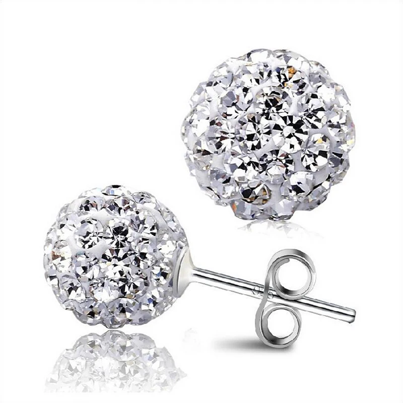 

New 10 MM Sparkle Round Crystal Pave Disco Ball silver Stud Earrings for women Round Beads Czech Studs Earrings Hip Hop
