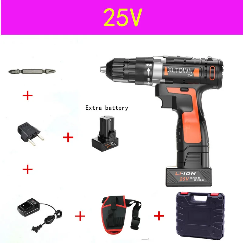 XLTOWN 12/16. 8/алюминиевая крышка, 25В электрическая отвертка с 2 batteryrechargeable литий-ионная батарея ручная дрель электроинструмент - Цвет: 25V B