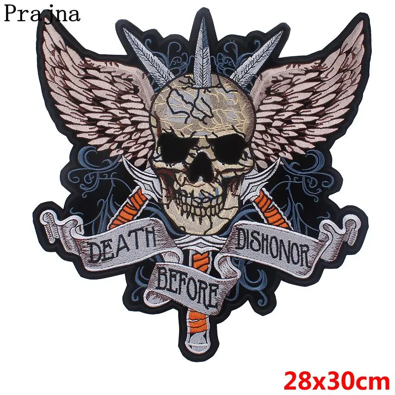 Prajna Punk Skull Cheap Embroidered Patches Large Big Iron On Appliques Wing Cartoon Stickers For Clothing Decor New Hot | Дом и сад