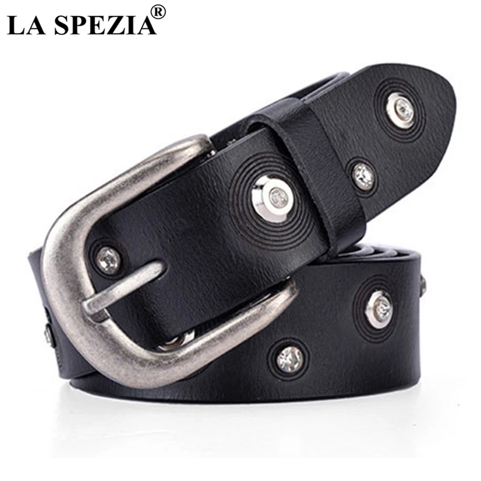 LA SPEZIA, женские Стразы, ремни, модный, розовый, настоящий, женский кожаный пояс, украшенный заклепками, натуральная коровья кожа, женский ремень, 110 см