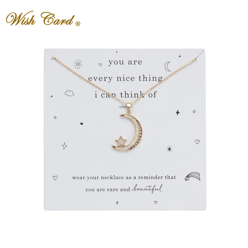 Wish Card Moon Star Gold Chian ожерелье Кристалл Медь кулон ювелирные изделия подарок на день