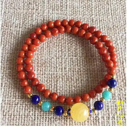 Натуральный неоптимизированный Южно-красный многорядный браслет с двумя