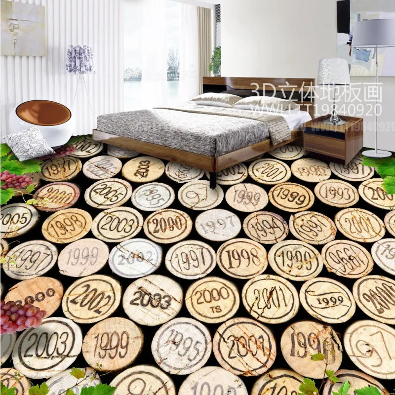 

Free shipping photo living room flooring Red wine rubber plug vines 3D floor painting wear non-slip vintage mural wallpaper