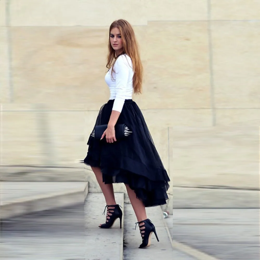 

High Low Tiered Maxi Woman Tulle Skirts Solid Natural Color Girl Gown Tutu Skirt Women Faldas