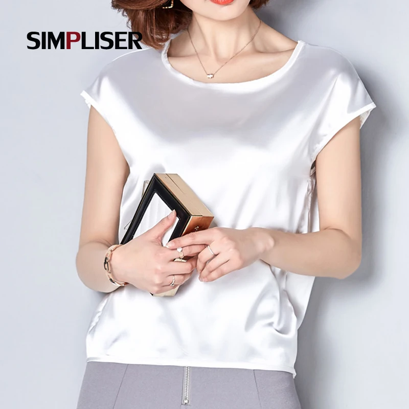 

SIMPLISER Women Chffion Blouse O-Neck Blusas Female 2018 Summer Tops Ladies White Pink Blouse Women Casual Mujer Tops and Skirts