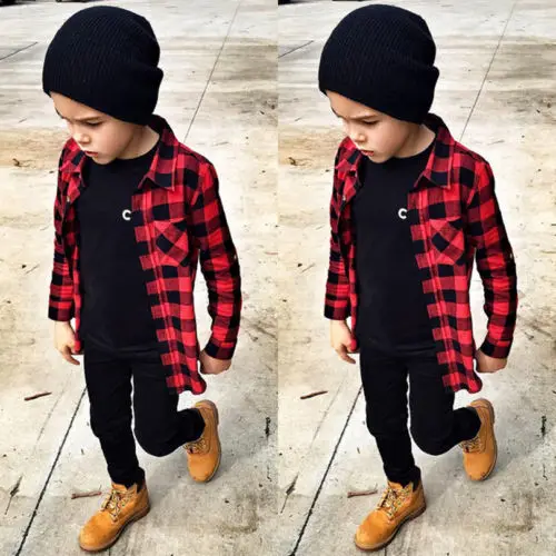 

2019 New Casual Fashion Baby Kids Boys Girl Long Sleeve Button Comfortable T Shirt Checks Tops Clothes Outfit Plus Size