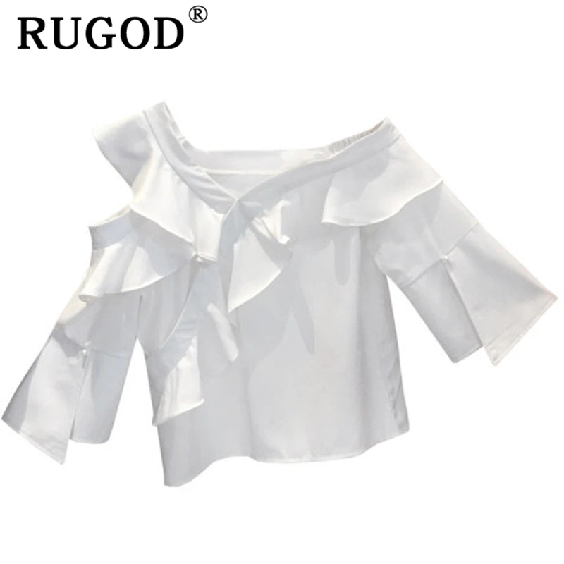 RUGOD 2020 белые шифоновые женские блузки на одно плечо элегантные плиссированные