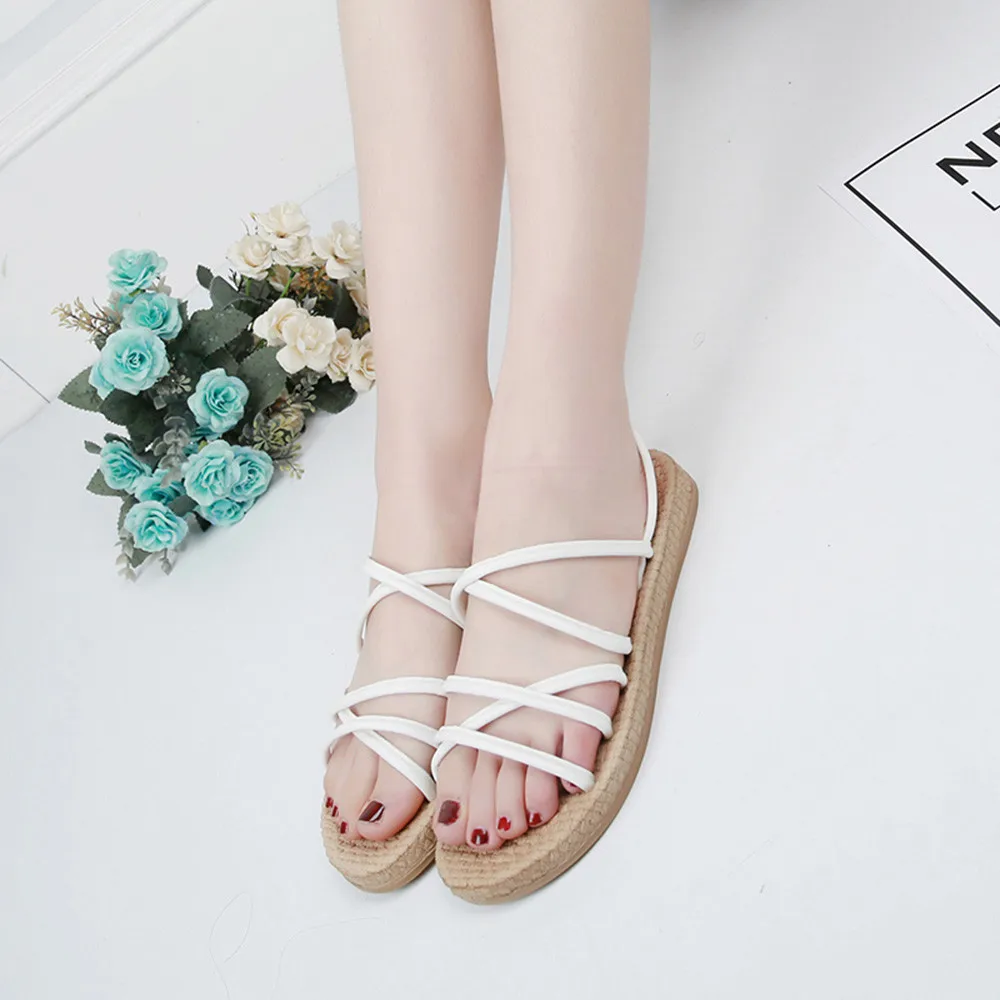 Women Solid Flat Shoes Bandages Bohemia Leisure Lady Sandals Slippers | Обувь