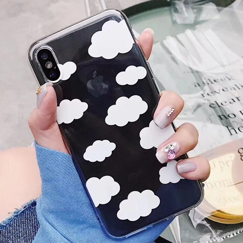 Мягкий чехол-накладка для iphone 7 Plus с милыми облаками и прозрачными парками 6 6S 8 |