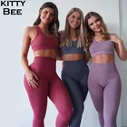 Женский бесшовный спортивный костюм, комплект из 2 предметов для йоги, фитнеса, тренировок в спортзале