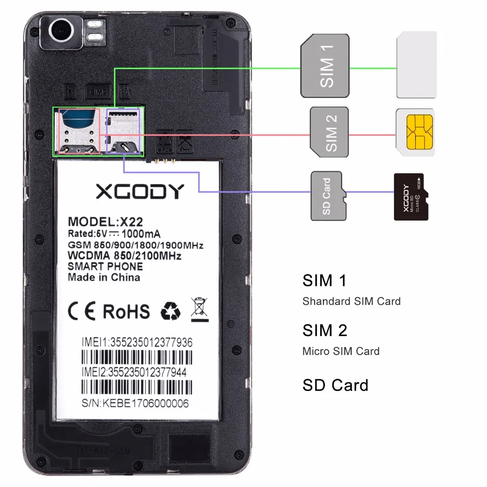 XGODY X22 3g Dual Sim мобильный телефон MTK6580 4 ядра 1 ГБ Оперативная память 8 GB Встроенная 5MP