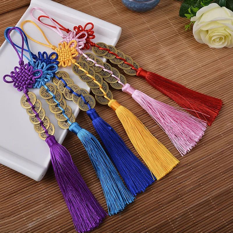 2017 богатство успех медные монеты брелок для ключей веревка китай узел красная