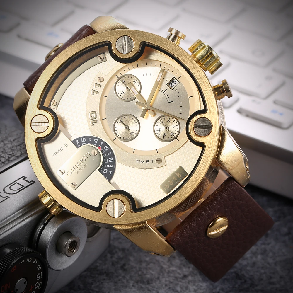Orologi Uomo CAGARNY повседневные часы с кожаным ремешком и большим циферблатом кварцевые мужские водонепроницаемые военные спортивные часы Relogio Masculino