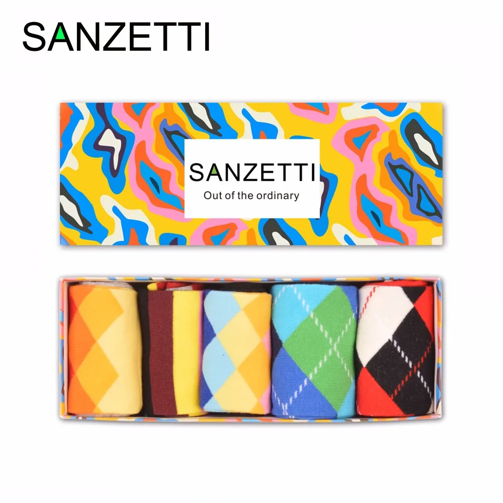 SANZETTI 5 пар/лот Подарочная коробка модные мужские забавные носки из чесаного