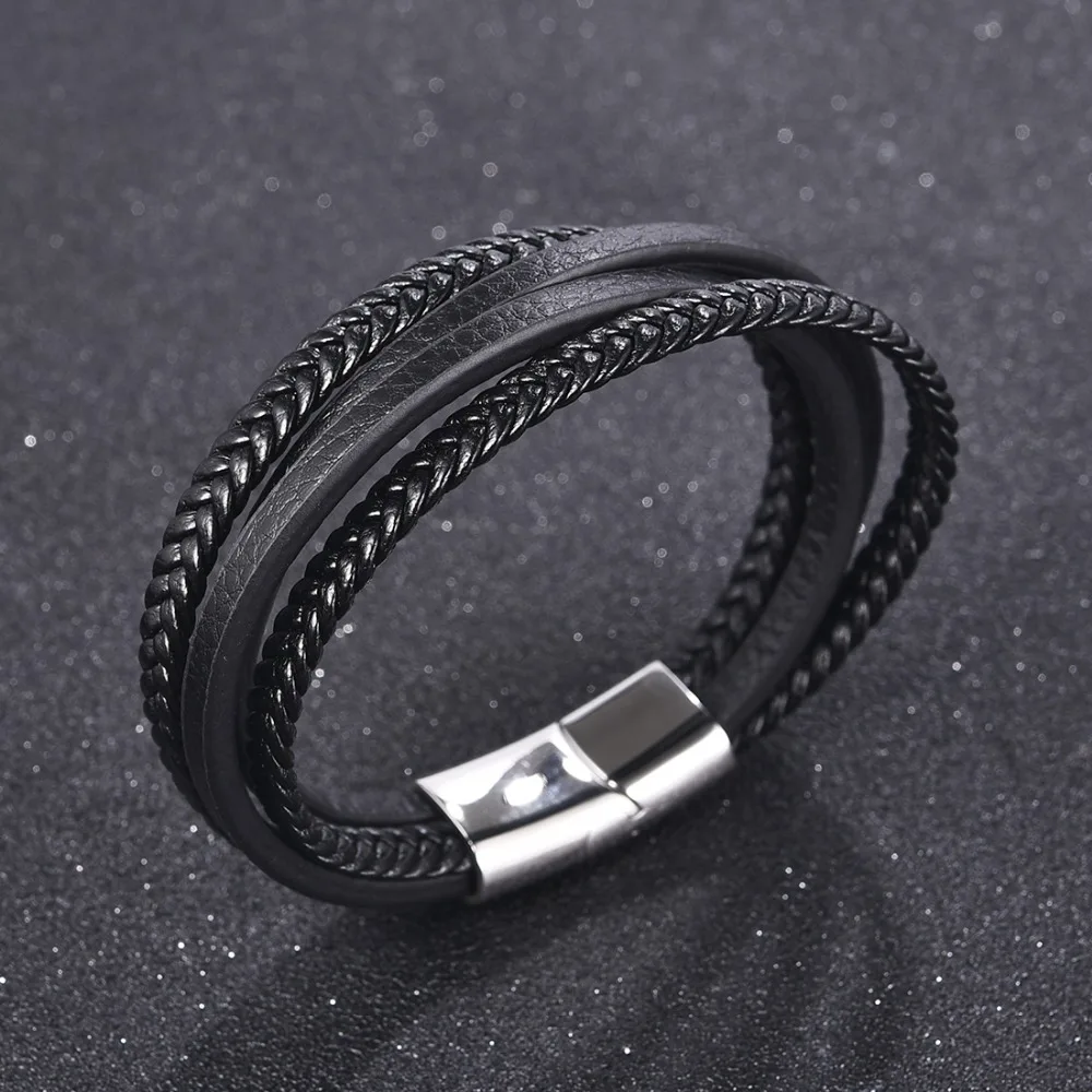 Мужской плетеный браслет из натуральной кожи с магнитной застежкой|bracelet braided|leather