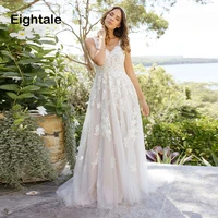 eightale boho wedding dresses v neck appliques princess lace bride dresses open back white ivory bohemian wedding gowns 2019