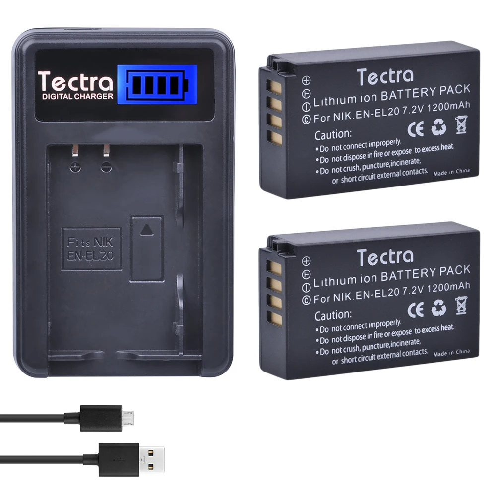 

Аккумулятор для камеры Tectra, 2 шт., с ЖК-дисплеем и USB-зарядным устройством для Nikon Coolpix A 1 AW1 J1 J2 J3 S1 V3