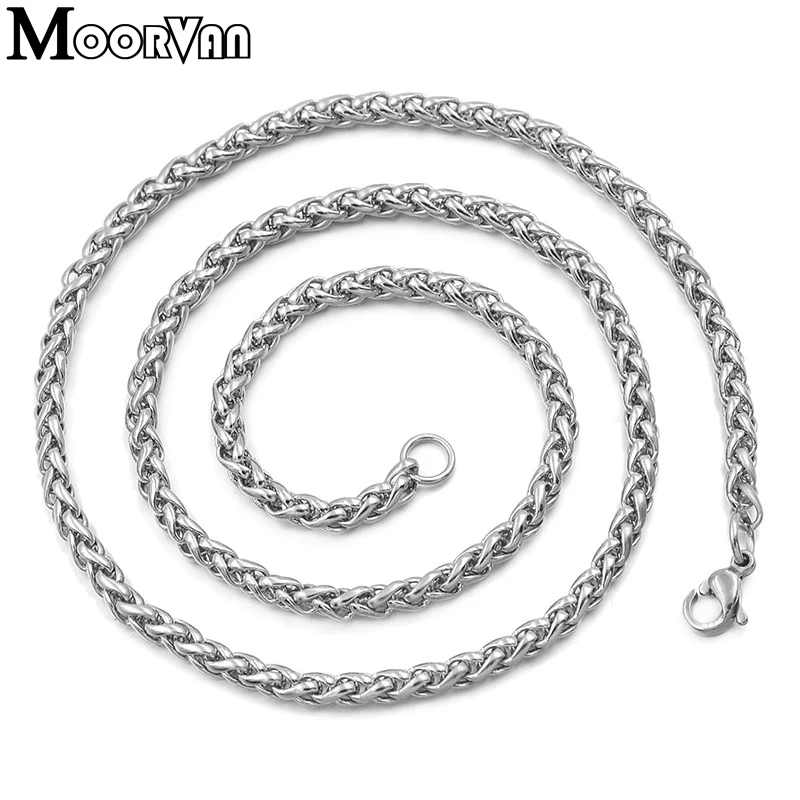 Moorvan, мужское ожерелье, нержавеющая сталь, для мальчиков, ювелирное изделие, 40 см-90 см, плетеное звено, пшеничная цепочка, ожерелье для женщин, панк-рок, байкер, подарок, VN347