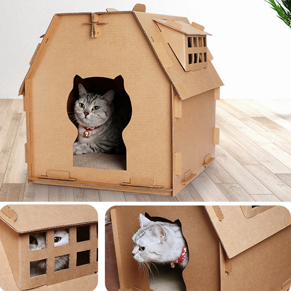 Мебель для домашних животных DIY картонная коробка домик для кошек есть небольшие оконные инструменты доска для скретч самостоятельная сборка котенок Крытый гофрированные бумажные игрушки