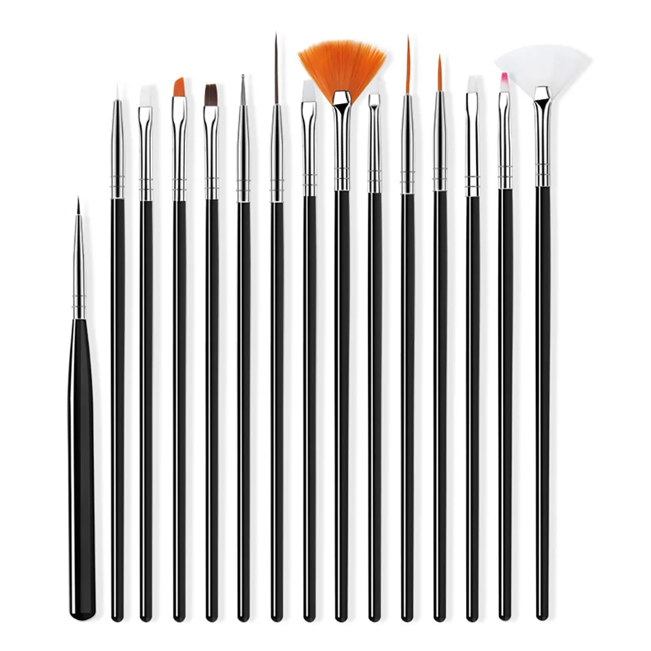 15 Pcs Black ROHWXY ногтей искусство кисти для маникюра живопись цветочный Рисунок линии сетка полоса акриловая УФ гель ручка советы из серии «сделай сам» дизайн ногтей Кисти Набор - Цвет: 15 Pcs Black
