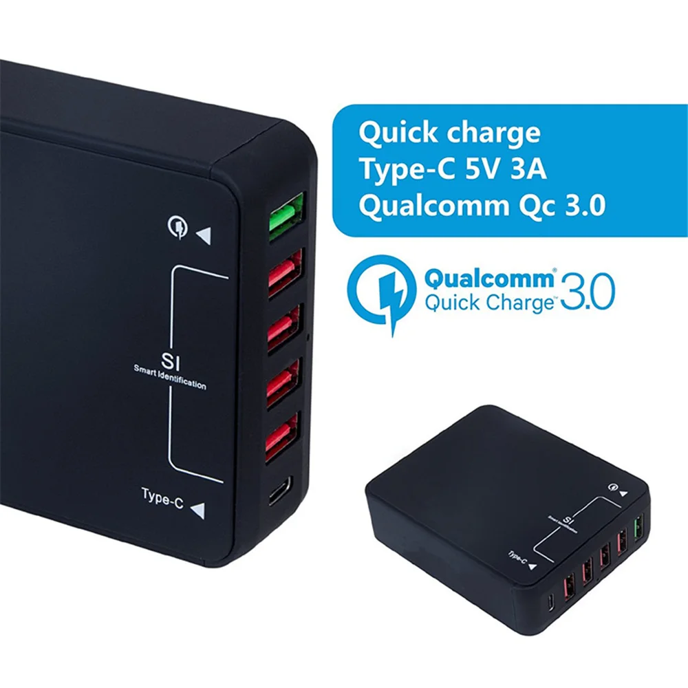 

Quick Charge QC 3.0 USB Charger Station +Type C 6 Ports USB Wall Fast Charger Power Adapter for iPhone For Samsung Huawei etc.