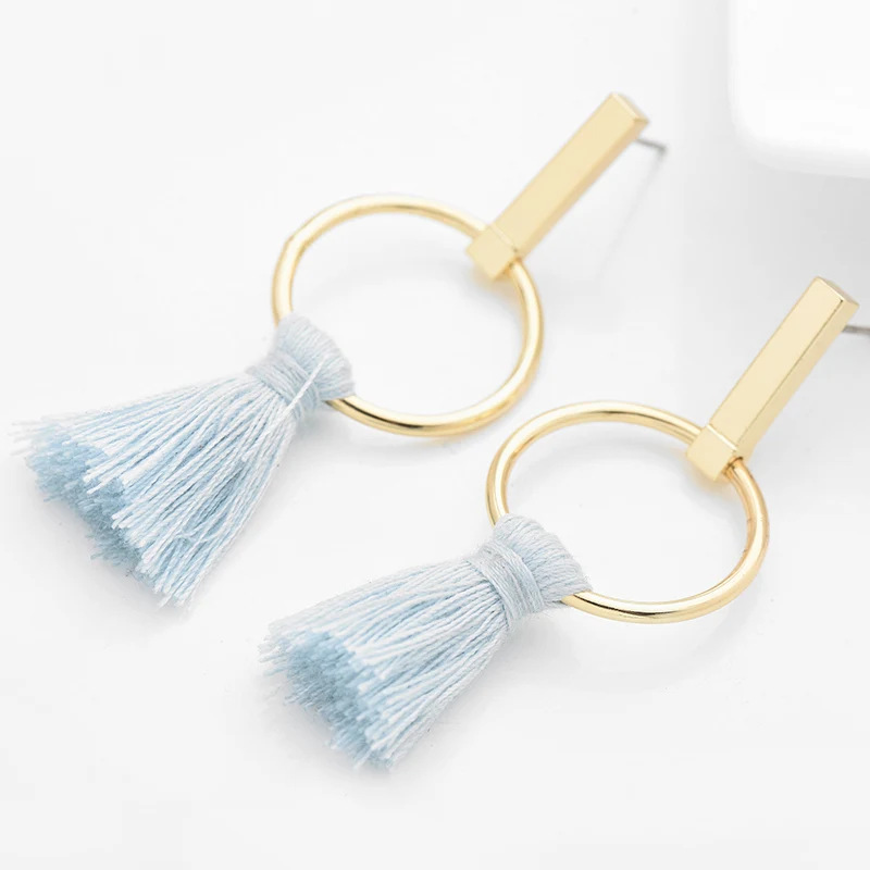 Серьги с кисточками женские Изящные Ювелирные украшения синими бахромами модные