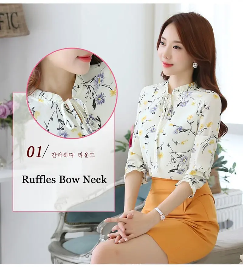 Blusas Femininas Fashion Floral Tops And Blouses Mujer Autumn Long Sleeve Femme Shirts Print Chiffon Women | Женская одежда