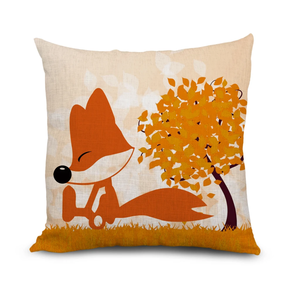 

18x18" Cute Cartoon Fox Pattern Custom Pillowcase Personalized Canvas Cotton Linnet Linen Xmas Gift Pillow Cover Christmas Gifts