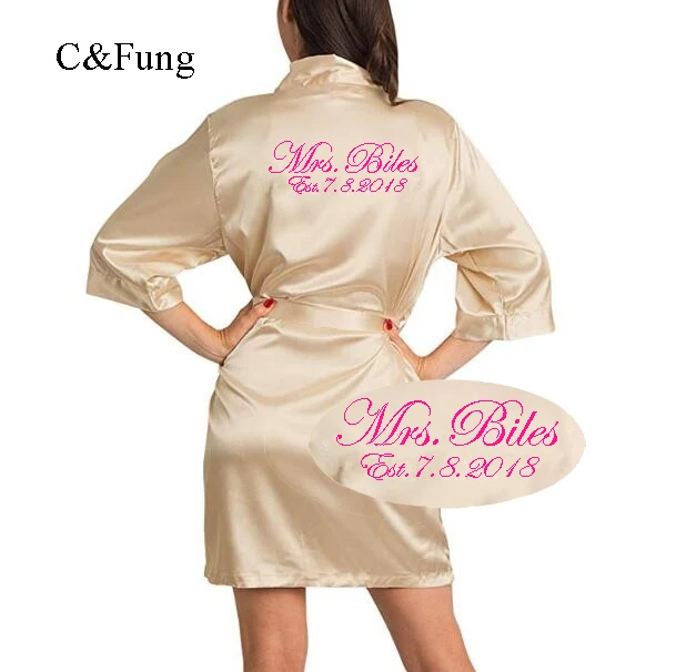 C & Fung персонализированный атласный шелковистый халат для невесты Mrs wedding date print
