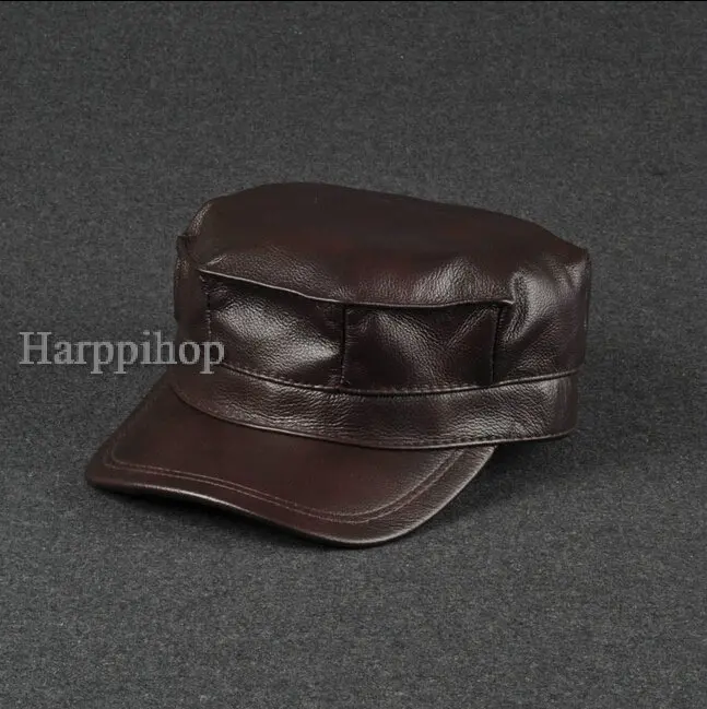Harppihop меховая Мужская Военная Кепка из натуральной кожи, новинка, мужские шапки из натуральной кожи для взрослых, одноцветные регулируемые армейские шапки/Кепки
