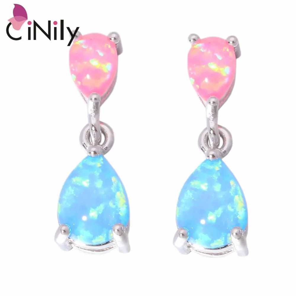 Женские серьги пусеты CiNily сережки с зеленым радужным розовым синим огненным
