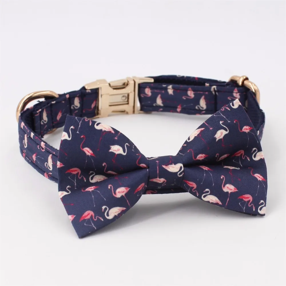 Темно-Синий Фламинго узор ошейник собачий поводок набор персонализированный питомец собака подарочный набор