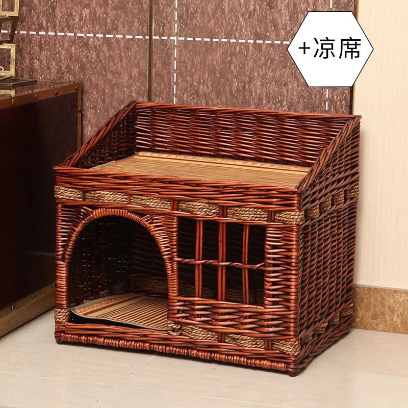 1 with cooling mat Ручная работа, домик для кошек, летний, для питомцев, для кошек, ротанга, вилла, дом, прочная, для питомцев, спальная кровать, дышащая, для кошек, питомник, Прямая поставка - Цвет: 1 with cooling mat