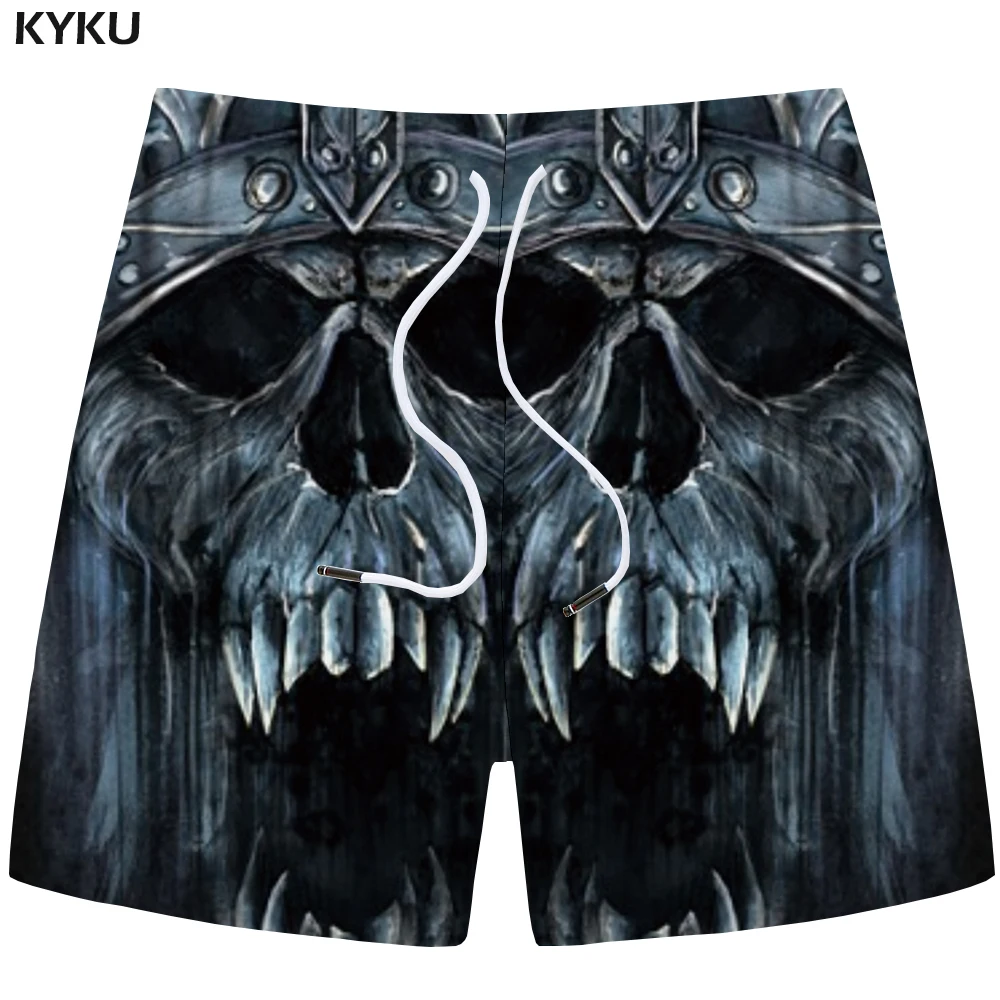 

KYKU Skull Shorts Men Gray Cargo Shorts Casual Gothic Angry 3d Print Shorts Beach Fitness Mens Short Pants Summer 2018 Fitness
