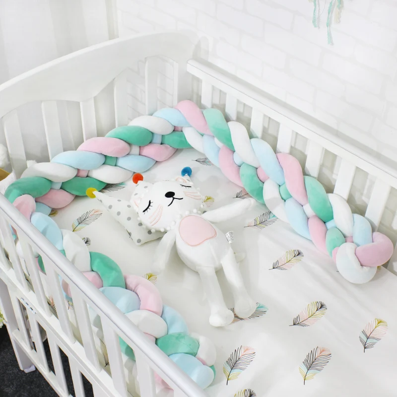 

Baby Bumper Mixed Color Weaving Plush Cushion Baby Crib Protector For Newborns Baby Room Decor Crotch To the Cot 4 or 3 braids