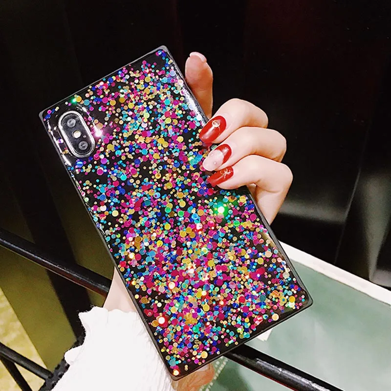 Роскошный цветной чехол в горошек с блестками для iphone X XR XS MAX мягкий из ТПУ 7 8 Plus