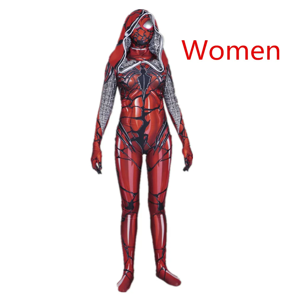 For Women Яд паук красный Карнаж Скарлет Гвен Стейси Косплей Костюм Zentai супер герой боди костюм комбинезон для женщин и детей - Цвет: For Women