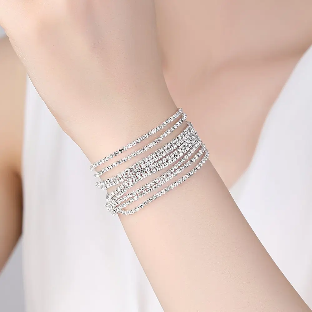 SL331 Minmin, серебряный цвет, браслеты с кристаллами для невест, Роскошные, свадебные, выпускные ювелирные изделия, Многослойные браслеты и браслеты для женщин SL331 - Окраска металла: SL331
