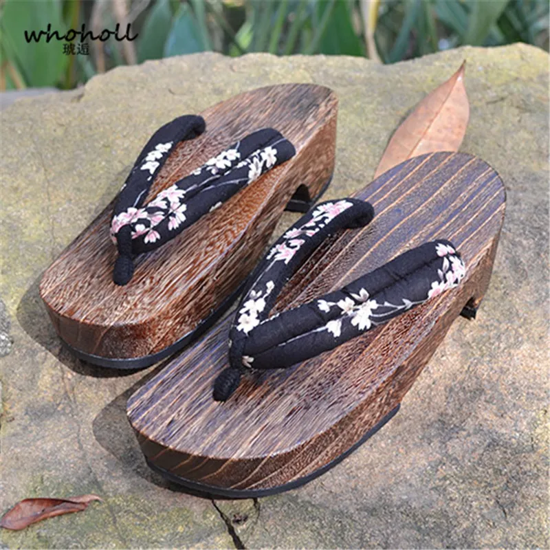 

Whoholl Japanese Wooden Clogs Sandals Women's Slippers Anime Miku Cosplay Costumes High-heeled Flip Flops And Summer Sandals
