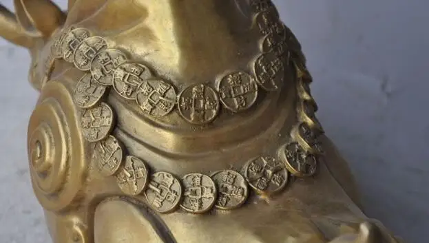 

S00381 19" lucky chinese fengshui brass wealth money coin Ox bull Cattle Bovine statue