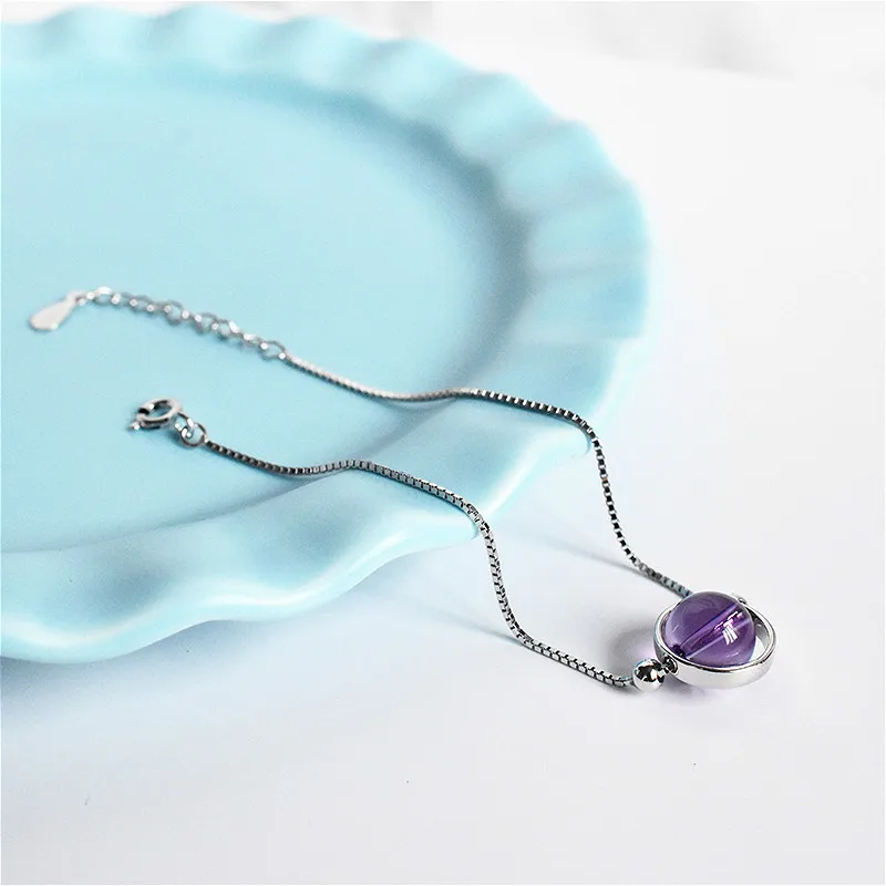 Flyleaf 100% Nature Stone Circle Amethyst Bracelets &amp Bangles Real 925 Sterling Silver For Women Fashion Fine Jewelry | Украшения и