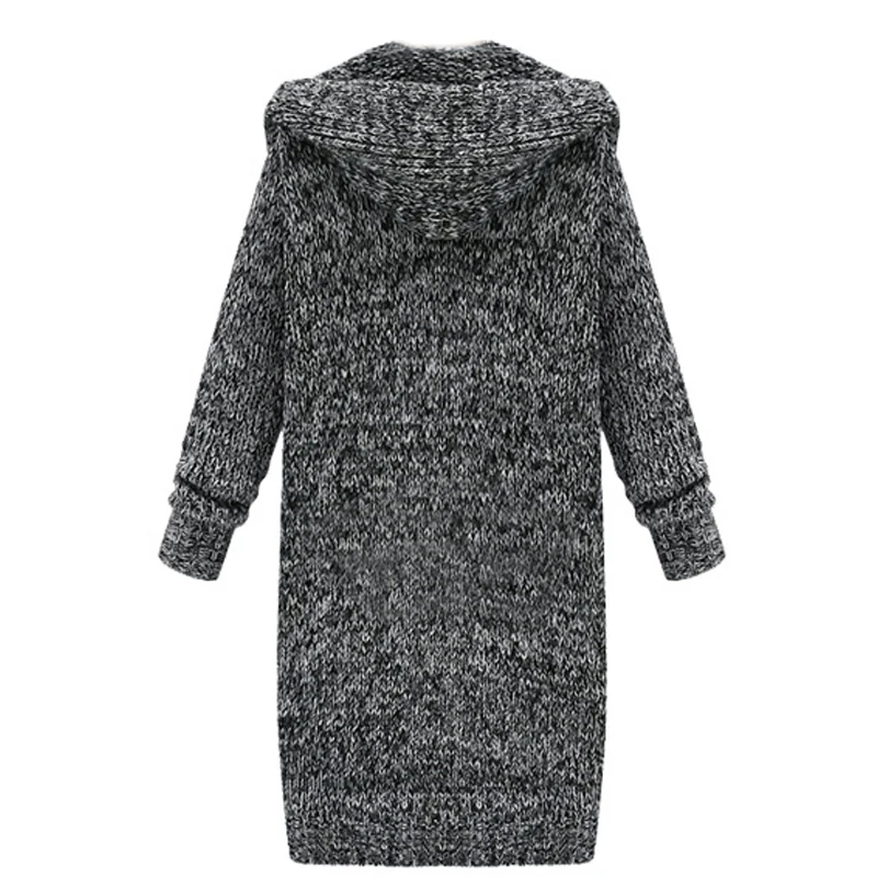 Winter Woman Sweater Female Women's Cardigan Long Knitting Sleeve Solid Fashion Pocket Hooded Gray New Year Hot |