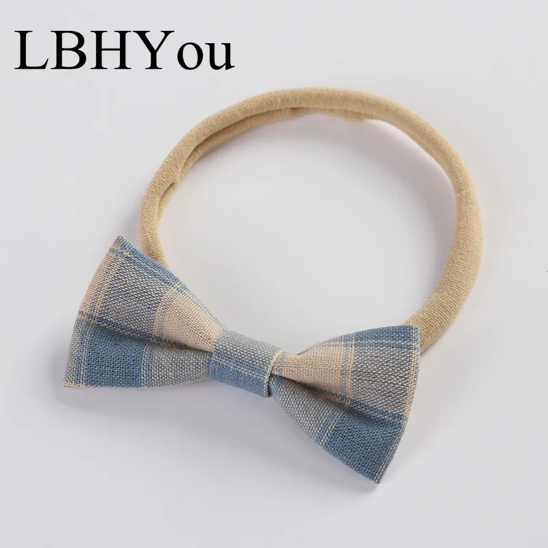 1pcs Classic Plaid Bows Nylon Headbands Super Soft Linen Cotton Bowknot Headwraps One Size Fit Most Baby Girls Head Bands | Аксессуары