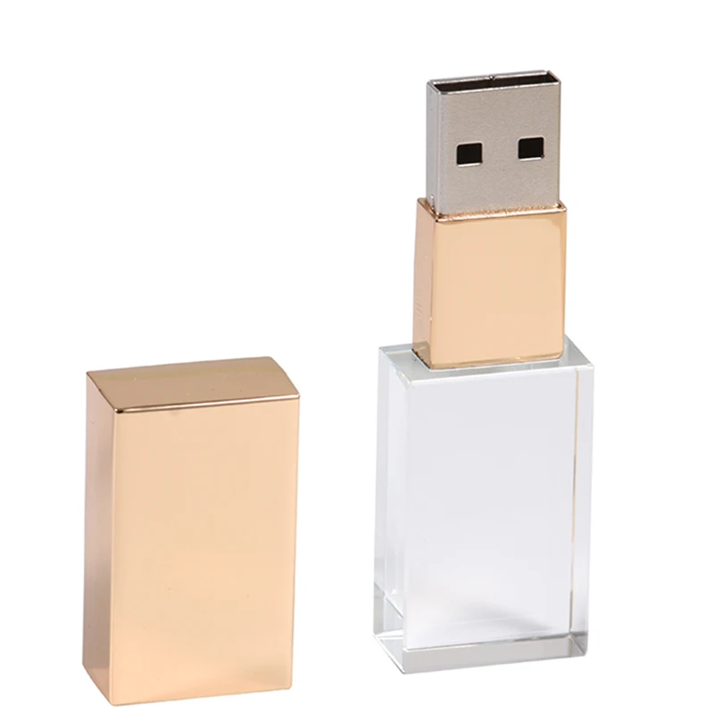 gold Кристальные usb палочки 3d печать пользовательский логотип 4GB 8GB 16GGB usb флэш-накопитель 32GB 64GB прозрачное стекло(более 10 шт бесплатный логотип - Цвет: gold