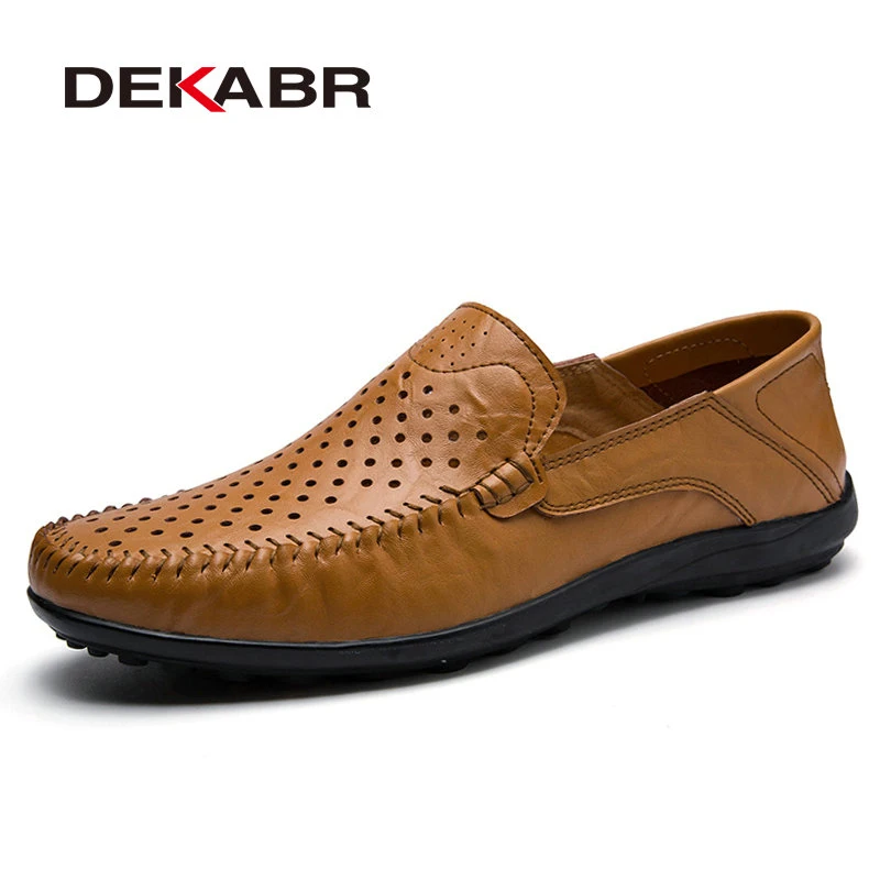 02 Light Brown Мужские мокасины из мягкой кожи DEKABR, черная повседневная обувь ручной работы, туфли из сплит-кожи на плоской подошве, большие размеры 38-47, весна-осень - Цвет: 02 Light Brown
