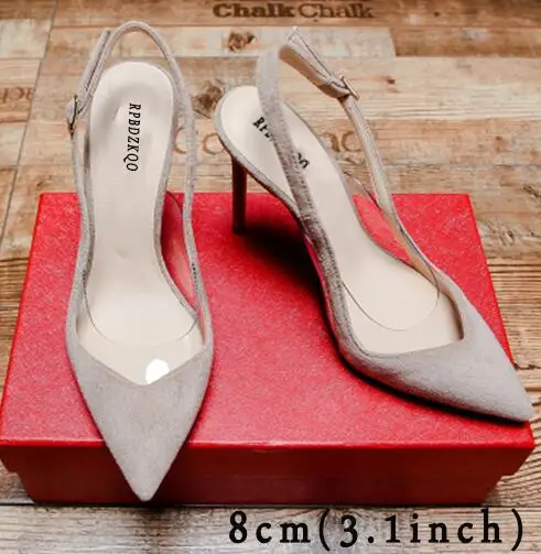 nude 8cm Высокие каблуки ультра супер 11 43 Slingback 10 42 стилет черный Женская обувь марка ремень Плюс размер Pvc дизайнер экстремальный насосы Указательный палец китайская мода Китай Лето новая - Цвет: nude 8cm